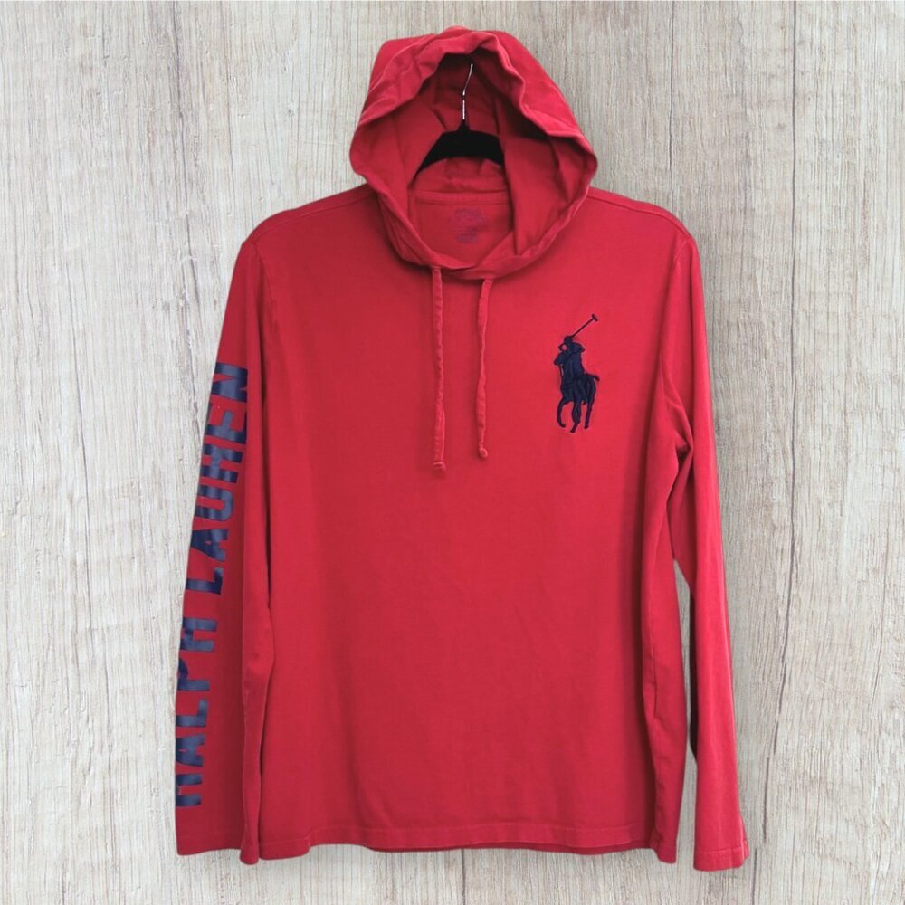 POLO RALPH LAUREN Big Pony Red Hoodie T-Shirt USA Flag 1967 Long Sleeve Mens M